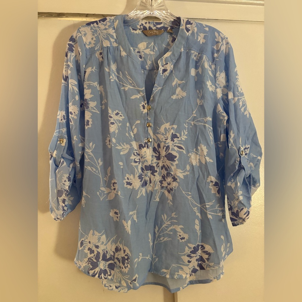 Coral Bay Light Blue Floral Blouse Petite Large